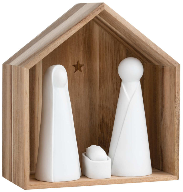 Crèche de Noël en Bois et Porcelaine