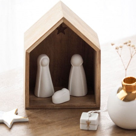 Crèche de Noël en Bois et Porcelaine