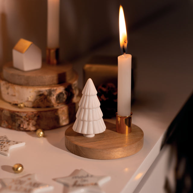 Bougeoir en bois et porcelaine