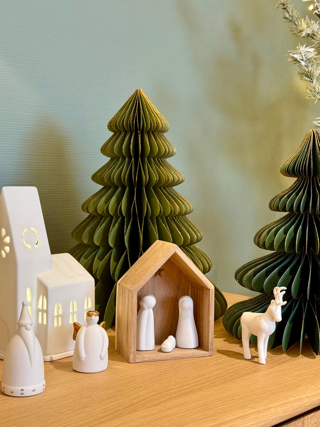 Crèche de Noël en Bois et Porcelaine