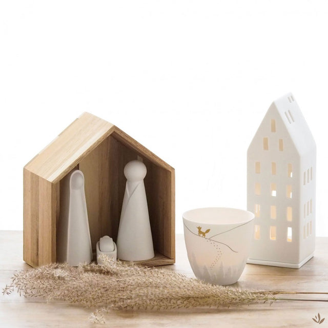 Crèche de Noël en Bois et Porcelaine